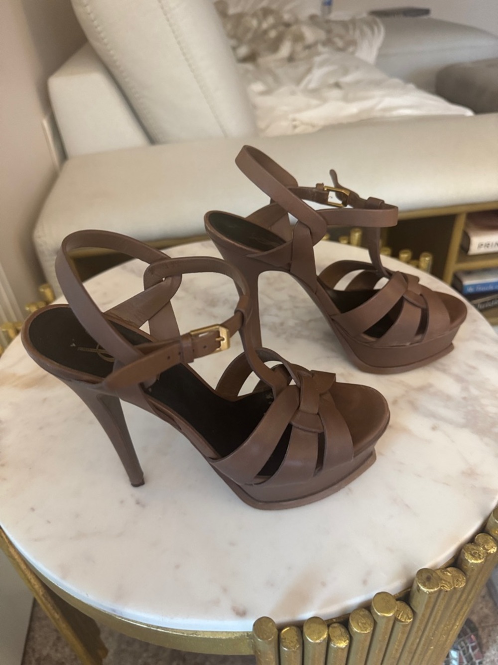 Yves Saint Laurent Brown Leather Knotted Platform Heels - Picture 4 of 4